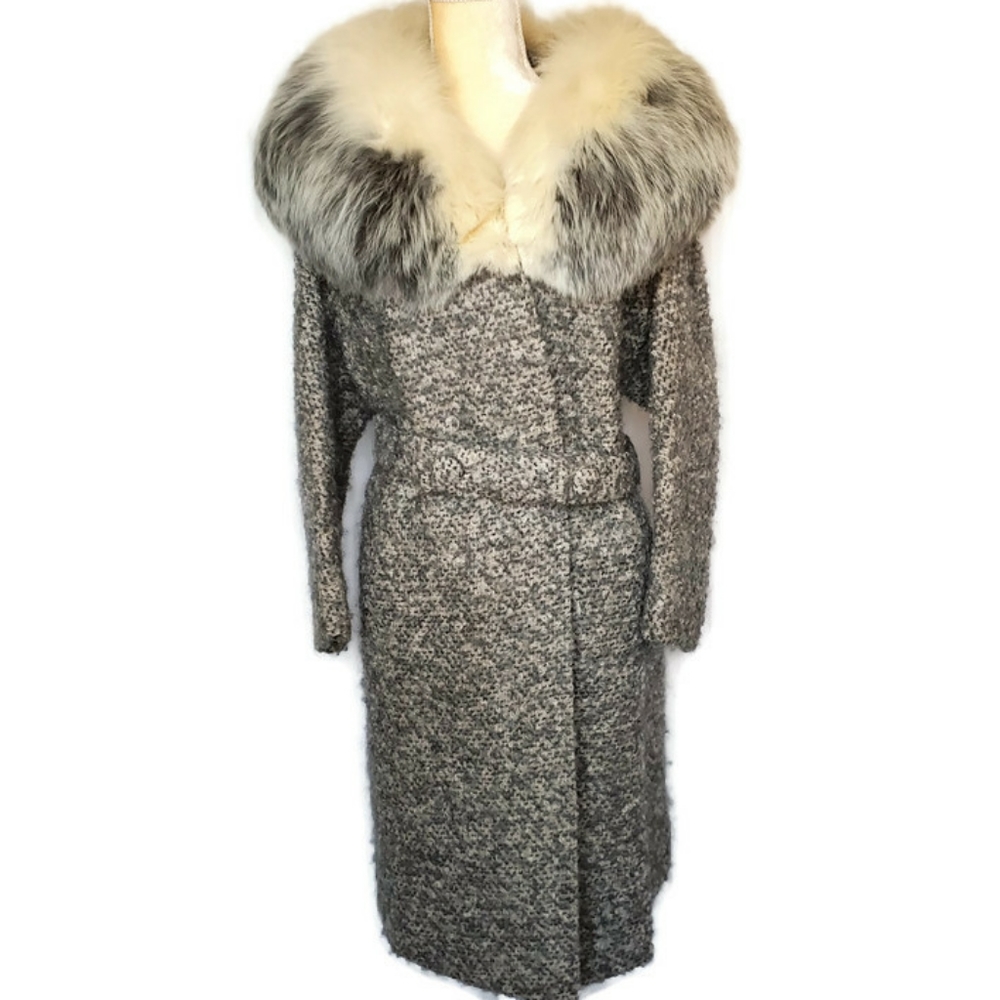 Vintage Evans Fox Fur Collar Gray Mohair Coat